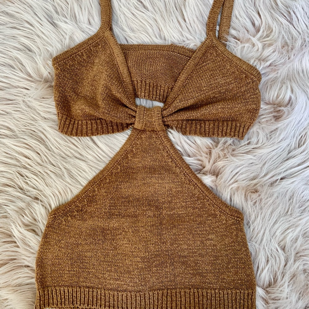 Worn once. Brown knit crop top by Beige Botany